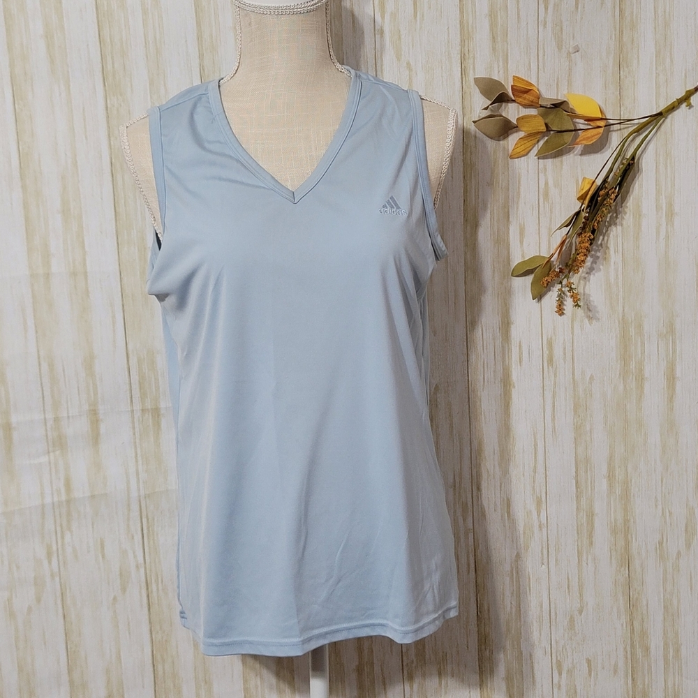 Adidas-Round neck sleeveless t-shirt, size L, light blue color,climate 365 style
